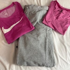 Bundle of Fila Gray Sweatpants with Pink Shirts Set